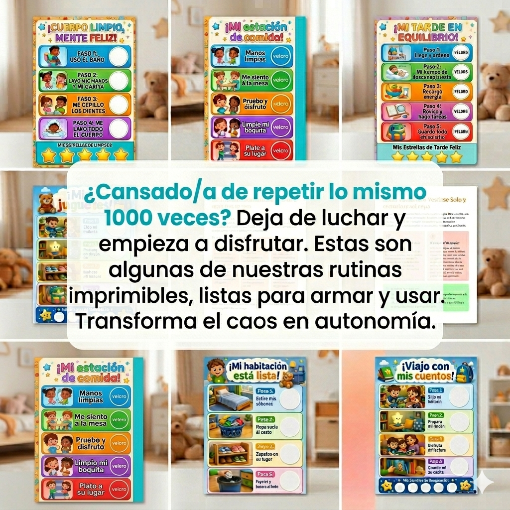 Ejemplo de tablero visual de rutina con pictogramas y estrellas de recompensa